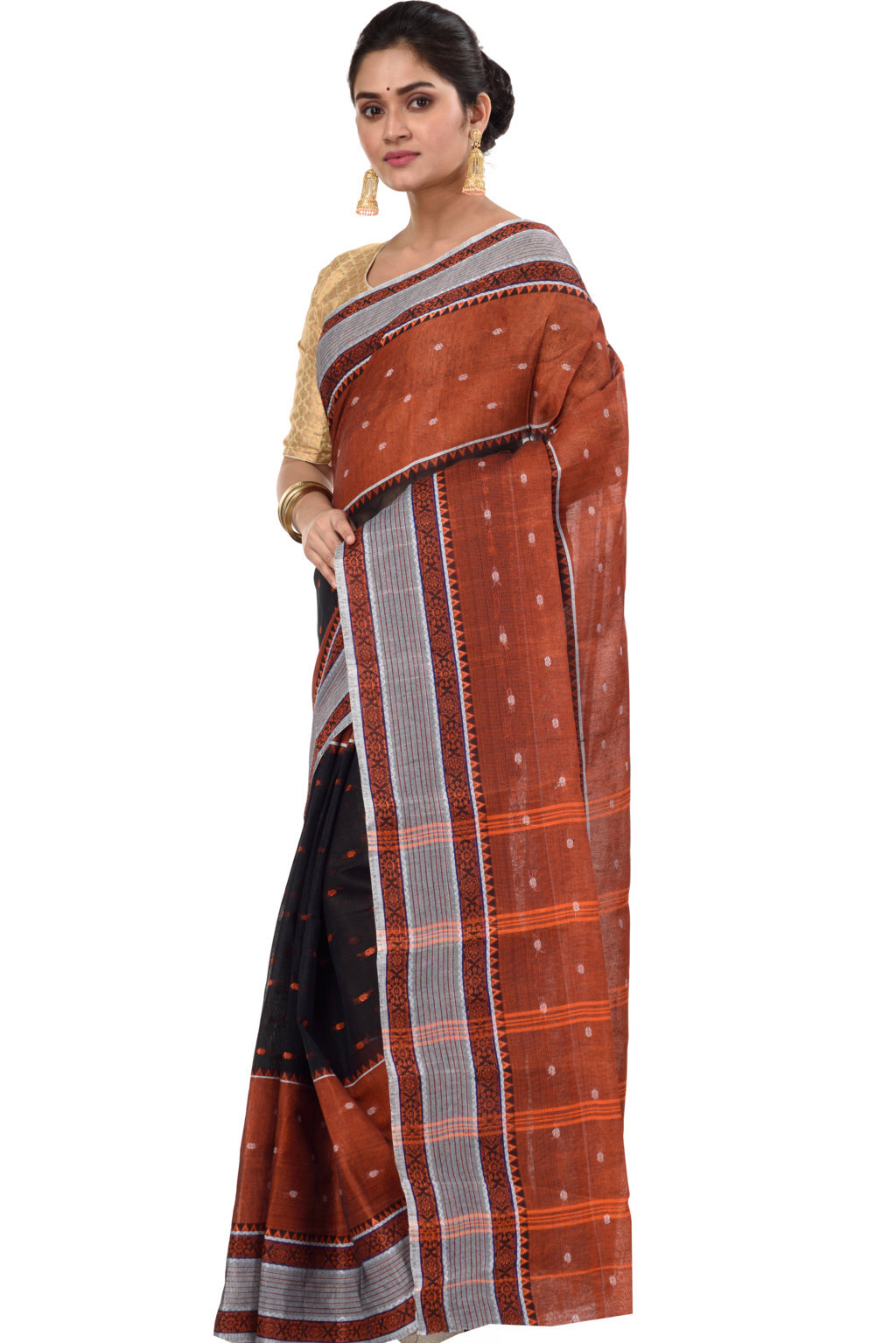 Black Pure Cotton Debdash Tant Saree (357)